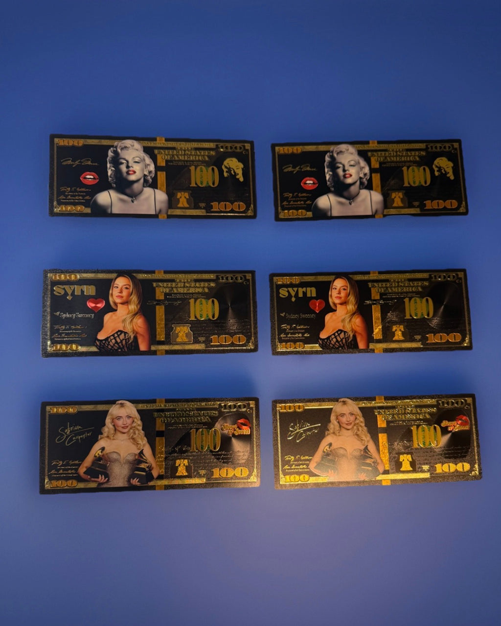 Marilyn Monroe Sabrina Carpenter Sydney Sweeney collectible foils set of 2 (not legal tender)￼￼